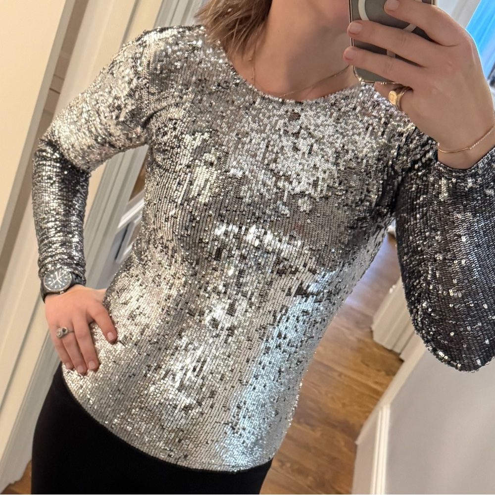 Holiday Sparkle! Silver Sequin Women's Top